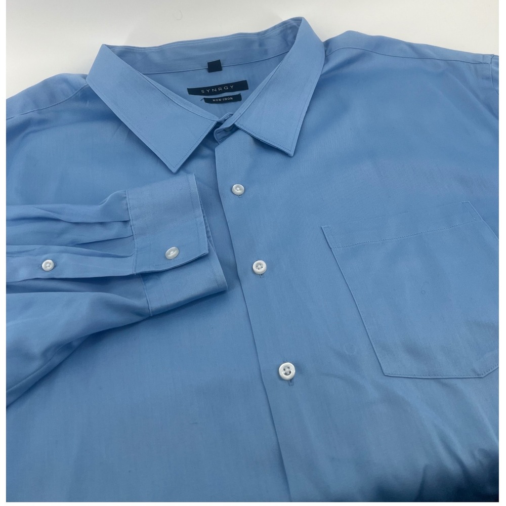 SYNRGY Mens Light Blue Non-Iron Long Sleeve Dress Shirt 24 35/36 Big & Tall